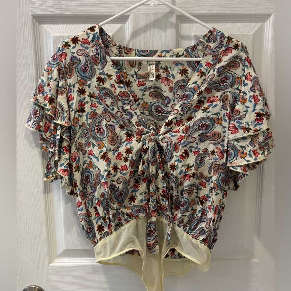 Free People Multicolor Paisley Ruffle Body Suit